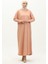 Yarasa Kol Uzun Simli Elbise 8660-01 Pudra 2