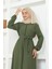 Bürümcük Kumaş Kuşaklı Ferace 1019-04 Haki 4
