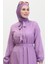 Pıtpıt Desenli Kuşaklı Elbise 0383-05 Lila 3