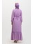 Pıtpıt Desenli Kuşaklı Elbise 0383-05 Lila 5
