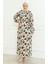 Desenli Kuşaklı Elbise 0467-04 Bej 1