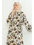Desenli Kuşaklı Elbise 0467-04 Bej 3