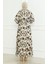 Desenli Kuşaklı Elbise 0467-04 Bej 4