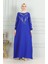 Kolu Lastikli Taşlı Abiye Elbise 0497-02 Saks 1