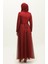 Dantelli Kuşaklı Abiye Elbise 5353A-05 Bordo 5