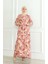 Desenli Kuşaklı Viskon Elbise 0506-01 Kiremit 2