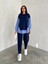 Kadın Mavi Beyaz Çizgili Modern Tasarım Uzun Kollu Gömlek Detaylı Sweatshirt Modal Takım 1