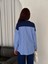 Kadın Mavi Beyaz Çizgili Modern Tasarım Uzun Kollu Gömlek Detaylı Sweatshirt Modal Takım 3