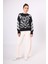 Stardust Jakarlı Kadın Krop Kesim Triko Kazak - Siyah/ekru 1