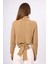 Scarlett Saç Örgülü Krop Kesim Kadın Triko Kazak - Camel 2