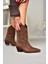 T267655002 Kahverengi Süet Kalın Topuklu Kadın Bot 4