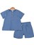 Erkek Bebek Mavi Düğmeli Müslin Şortlu Takım 1