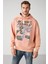Antıque Erkek Soluk Efektlı Baskılı Polarsız Kapüşonlu Somon Sweatshirt 1
