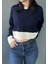 Kadın Triko Lacivert Crop Bluz 1