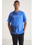 Burton Erkek Oversize Fit %100 Pamuk Kalın Dokulu Baskılı Saks Mavi T-Shirt 1