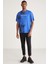 Burton Erkek Oversize Fit %100 Pamuk Kalın Dokulu Baskılı Saks Mavi T-Shirt 4