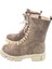 Aayak&kabimofficial Hakiki Deri Bej Süet Bağcıklı ve Fermuarlı Kadın Bot 5