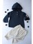 Pio Kids %100 Pamuk Keten Müslin Katlanabilir Kollu Kapüşonlu Jogger Alt 6-24 Ay Erkek Bebek Çocuk Takım 1