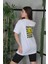 Unisex Bisiklet Yaka Baskılı Oversize T-Shirt - Beyaz 3