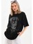 Unisex Taş Desenli Oversize T-Shirt - Siyah 1