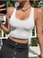 Kadın Boyun Askılı U Yaka Yüzücü Sırtlı Beyaz Renk Fitilli Crop Top Bluz 5