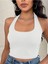 Kadın Boyun Askılı U Yaka Beyaz Renk Fitilli Crop Top Bluz 3