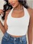 Kadın Boyun Askılı U Yaka Beyaz Renk Fitilli Crop Top Bluz 5