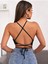 Halter Yaka Çapraz Askılı Siyah Renk Fitilli Crop Top Bluz 2