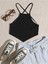 Halter Yaka Sırtı Açık Çapraz Askılı Bağcıklı Siyah Renk Fitilli Crop Top Bluz 1