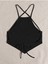 Halter Yaka Sırtı Açık Çapraz Askılı Bağcıklı Siyah Renk Fitilli Crop Top Bluz 2