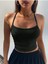 Havuz Yaka Askılı Siyah Renk Fitilli Crop Top Bluz 1