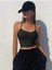 Havuz Yaka Askılı Siyah Renk Fitilli Crop Top Bluz 5