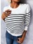Kadın Uzun Kollu Omuzu Düğme Detay Çizgili Triko Kazak 4