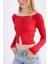 Fitted Açık Omuz Crop Kırmızı Triko Kazak E0727AX24WN 5