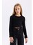 Kız Çocuk Fitted Bisiklet Yaka Triko Siyah Kazak D1393A824WN 4