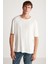 Davınson Erkek Açık Yakalı Oversize Fit %100 Pamuk Beyaz T-Shirt 2