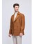 Camel Slim Fit Düz Kruvaze Yünlü Kaşe Kaban 4