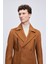 Camel Slim Fit Düz Kruvaze Yünlü Kaşe Kaban 5