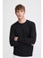 Erkek Siyah Basic Bisiklet Yaka Uzun Kollu T-Shirt %100 Pamuk Sweatshirt 1