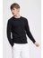 Erkek Siyah Basic Bisiklet Yaka Uzun Kollu T-Shirt %100 Pamuk Sweatshirt 2