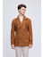 Camel Slim Fit Düz Kruvaze Yünlü Kaşe Kaban 1