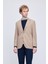 Kahverengi Slim Fit Desenli Mono Yaka Klasik Ceket 1