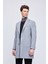 Gri Slim Fit Ceket Yaka Yünlü Kaşe Palto 4