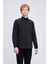 Siyah Slim Fit 100% Pamuk Açık Italyan Yaka Uzun Kollu Saten Gömlek 1