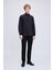 Siyah Slim Fit 100% Pamuk Açık Italyan Yaka Uzun Kollu Saten Gömlek 2