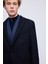 Lacivert Slim Fit Ceket Yaka Yünlü Kaşe Palto 5