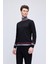 Siyah Regular Fit Çizgili Balıkçı Yaka Yünlü Triko Kazak 1