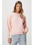 Kadın Cozy Içi Polarlı Soft Pembe Basic Bisiklet Yaka Pamuklu Kalın Örme Sweatshirt 2