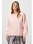 Kadın Cozy Içi Polarlı Soft Pembe Basic Bisiklet Yaka Pamuklu Kalın Örme Sweatshirt 4