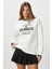 Kadın Nakışlı Los Angeles Içi Polarlı Ekru Oversize Sweatshirt 1